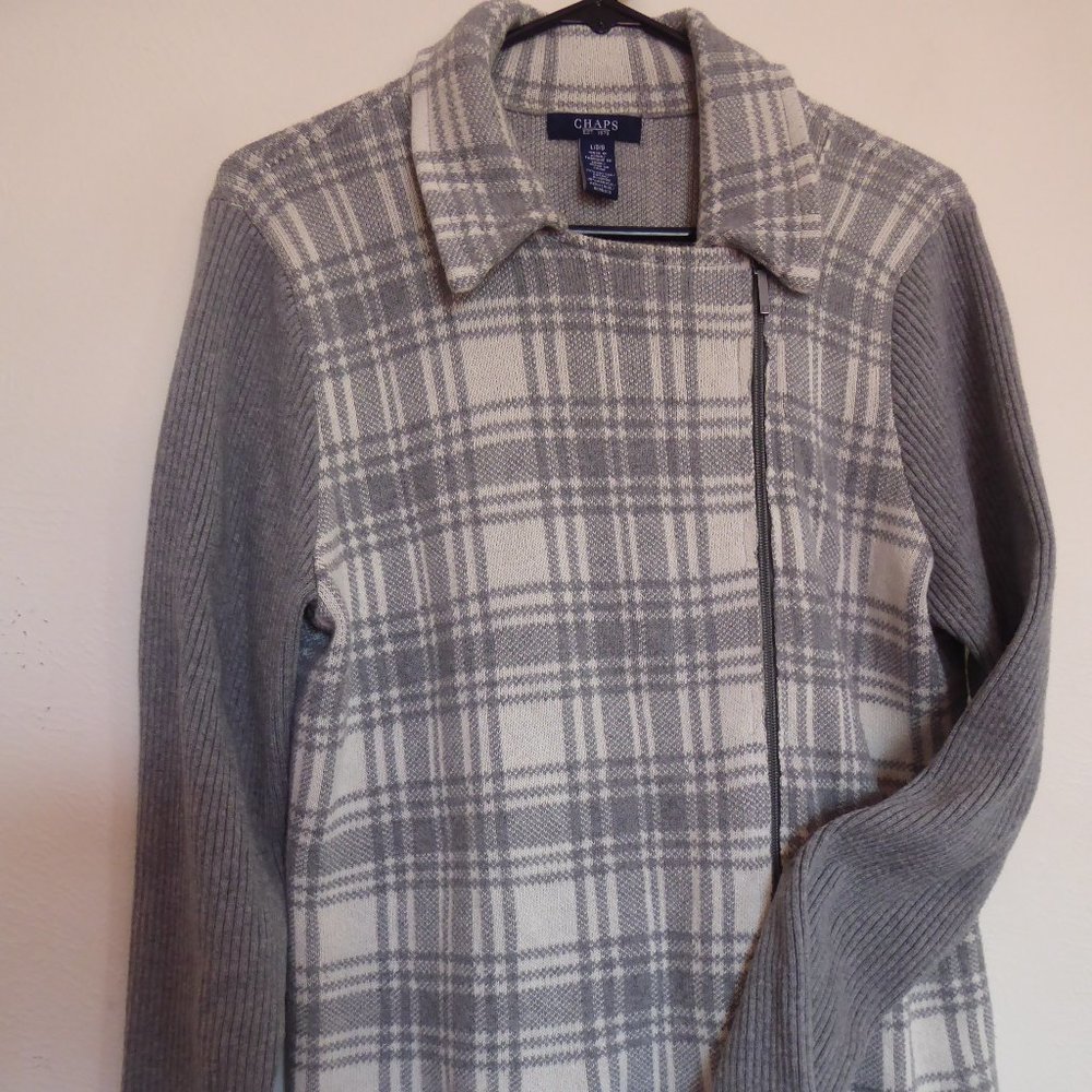 Chaps Grey/White Knit Jacket - Large